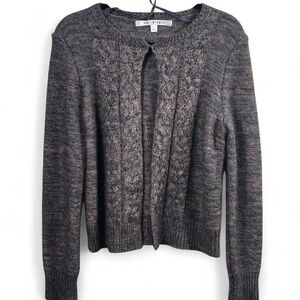 Classic neutral tone angora rabbit blend cable knit cardigan size L